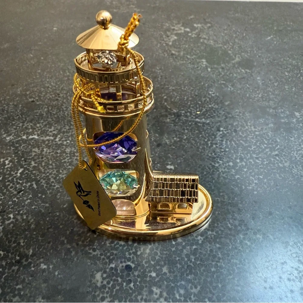 Crystal Temptations Gold Lighthouse Figurine with Crystals 24k plated - Picture 2 of 11